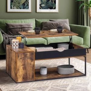 Mesa baja elevable industrial madera envejecida/negro - 100x55x40 cm