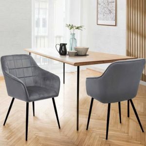 Sillas de terciopelo gris claro con reposabrazos, lote de 2