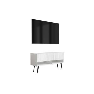 Mueble tv contemporáneo - frente ranurado - blanco mate - 100x32x52