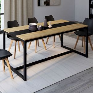 Mesa de comedor industrial de madera y metal negro - 180 cm
