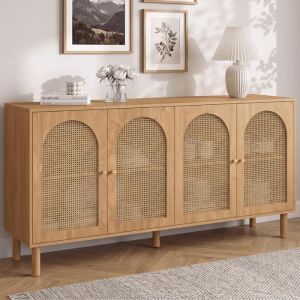 Idmarket buffet 160 cm vlora 4 puertas forma arco madera y cañizo