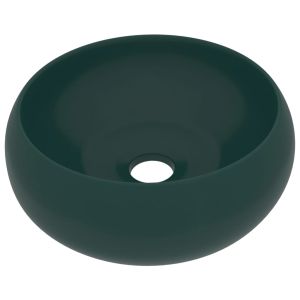 vidaXL lavabo de lujo redondo cerámica verde oscuro mate 40x15 cm
