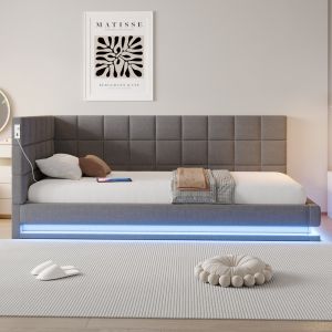 Sofá cama acolchado, 90 x 200 cm, gris.