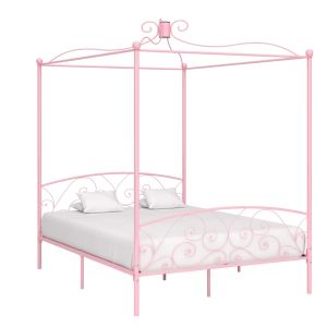 Cama con dosel - 160x200 cm metal rosa