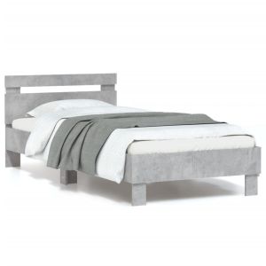 Cama cabecero luces LED gris hormigón 90x200 cm reg8229