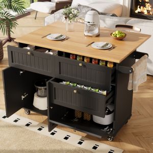 Isla de cocina móvil con almacenaje mdf negro 88x133x70cm