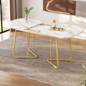 Mesa de comedor extensible mdf blanco+dorado 76x140 180x80cm