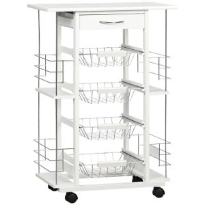 Carro de cocina madera de pino, baldosas de cerámica, metal color blanco