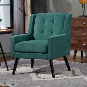 Sillón tapizado de lino verde retro para salón dormitorio y despacho