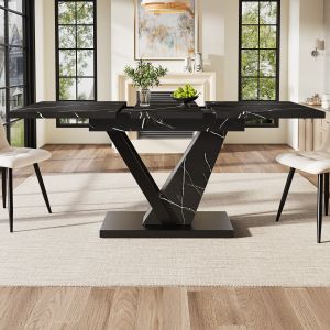 Mesa de comedor extensible cocina salón mdf negro 75,5x120-160x75cm