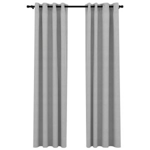 vidaXL cortinas opacas con ojales look de lino 2 pzas gris 140x225 cm