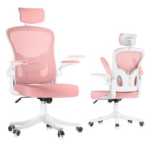 Silla de oficina ergonómica de malla transpirable, rosa