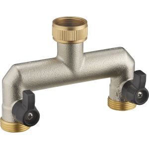 Conector de boquilla de riego automático de latón con doble salida recta