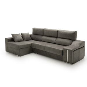 Sofa chaise longue reclinable con puffs serena gris oscuro izquierda