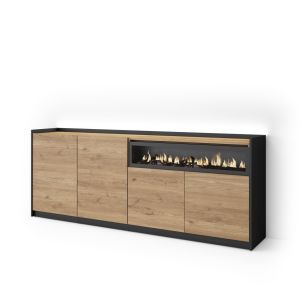 Aparador para salón, 207x37x80cm, chimenea eléctrica, LED rf4942