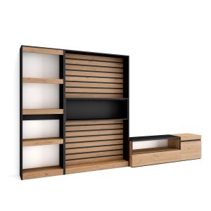 Muebles de salón para tv, 320x35x186cm, roble y negro rf2590