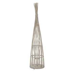 Linterna de bambú 150 cm altura, madera natural portavelas con luz LED
