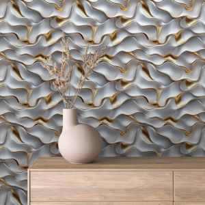 Papel pintado 3d pliegues gris plateado 60cm por 250cm