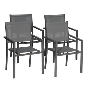 Juego de 4 sillas de aluminio antracita textileno gris