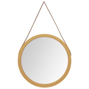 Espejo de pared con correa dorado Ø55 cm