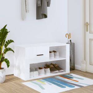 Mueble zapatero madera contrachapada blanco brillo 80x35x45 cm