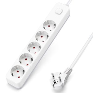 Aigostar regleta 5 enchufes, alargador 5m con interruptor, blanco