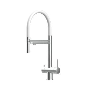 Grifo cocina 3 vías acero inox ducha 2 chorros amovible, cepillado / blanco
