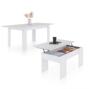 Pack mesa de comedor 140 y mesa de centro vita blanco artik