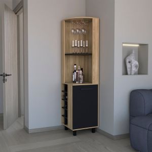 Mueble bar kaia en melamina con 3 estantes , 9 portacopas , 10 botelleros