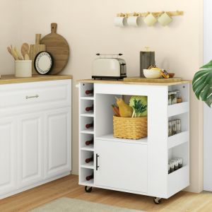 Isla de cocina con ruedas y botellero roble 83x83x40cm