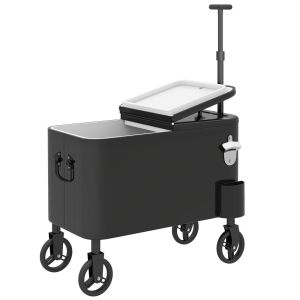 Carrito nevera 75x35x120 cm acero, pu Outsunny, hogar - cocina