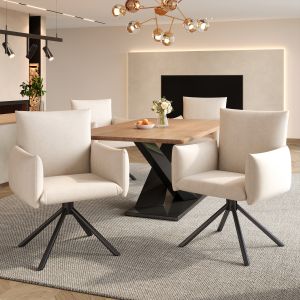 4 sillas de comedor beige de terciopelo con giro 360°