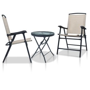 vidaXL mesa y sillas de bistró 3 piezas acero color crema