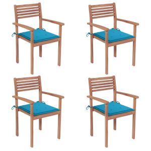 vidaXL sillas de jardín 4 uds madera maciza de teca con cojines azules
