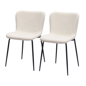 Silla de comedor tela blanca set de 2 respaldo alto metal
