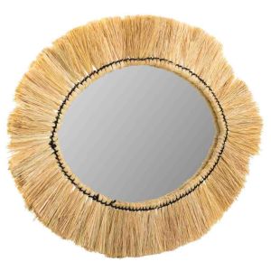 Espejo ovalado de fibra natural marrón 55x44x6