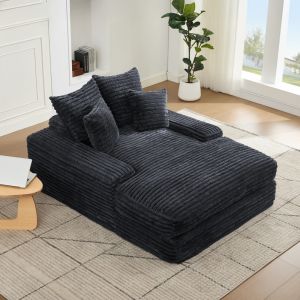 Sofá chaise longue pana gris 2 plazas con 4 cojines