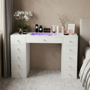 VANITII Tocador de maquillaje con luz rgb blanco 130 x 55 x 81 cm