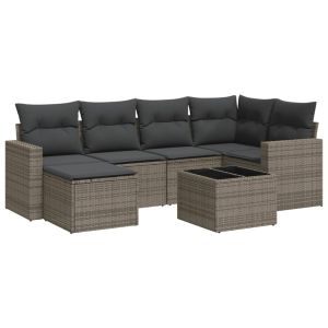 vidaXL set de sofás de jardín 7 piezas con cojines ratán pe gris