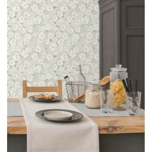 Papel pintado gaulan   de flores gris verdoso  5.23m²