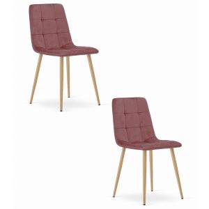 Silla valora pyra, terciopelo rosa, patas de madera, diseño moderno (x2)