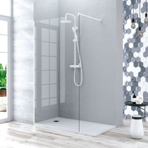 Mampara fija ducha 90  cm 1 hoja manacor blanco transparente 90  cm