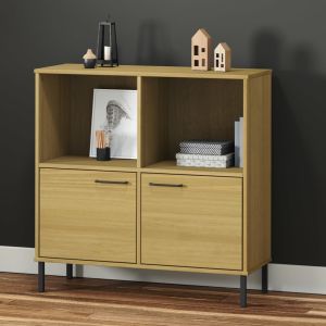 Librería patas de metal oslo madera maciza marrón 90x35x90,5 cm