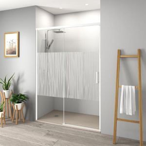 Mampara frontal + puerta corredera 165  cm muse blanco serigrafiado