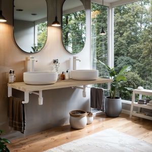 Encimera lavabo 121x49x3 cm chapa olmo natural con soportes blancos