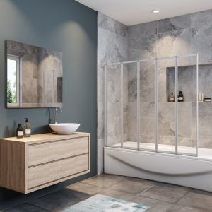 Aica mampara de bañera plegable,vidrio 4mm, gris mate,120x140cm