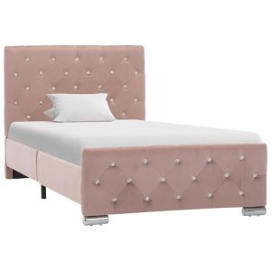 Cama 90x200 cm de terciopelo rosa