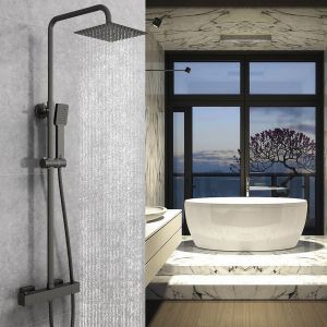 Aica columna de ducha termostática negro mate cuadrada barra 720-1250mm