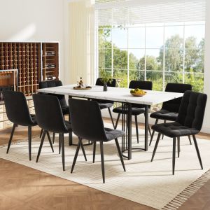 Conjunto de mesa y sillas mdf metal blanco extensible 9 piezas 8 personas