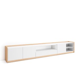 Mueble tv, 310x50x37cm, blanco y roble soft rf4328